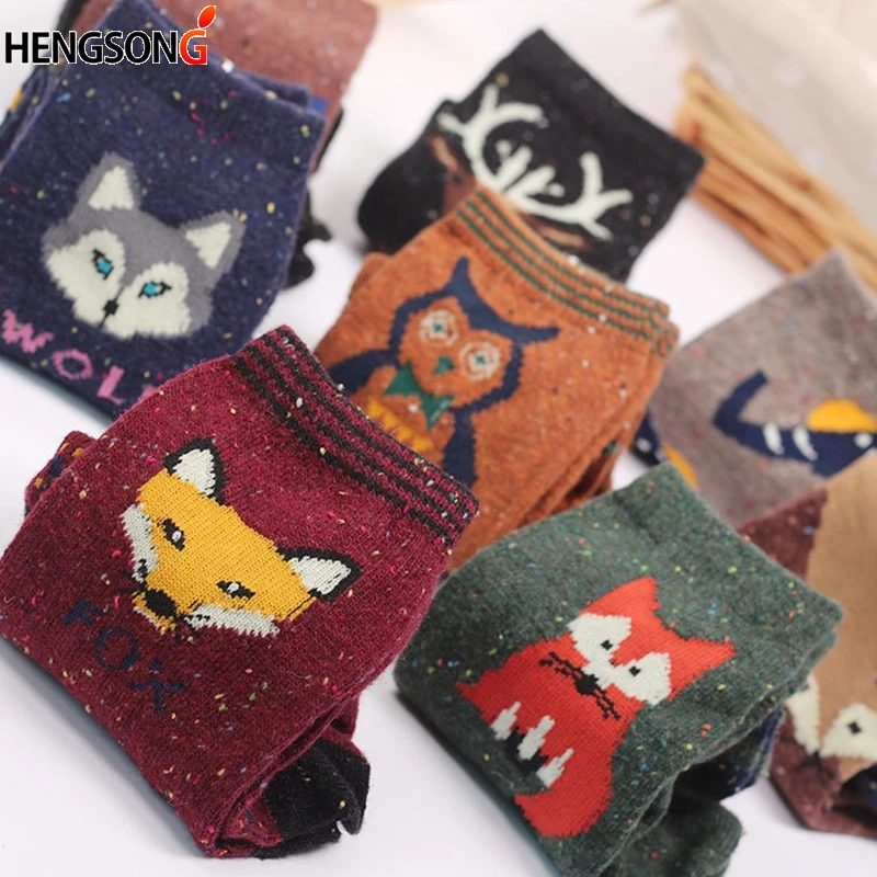 

Autumn Winter Thick Wool Cotton Crew Socks Women Harajuku Animal Owl Deer Cat Elephant Brand Lovely Cute Christmas Sock Funny