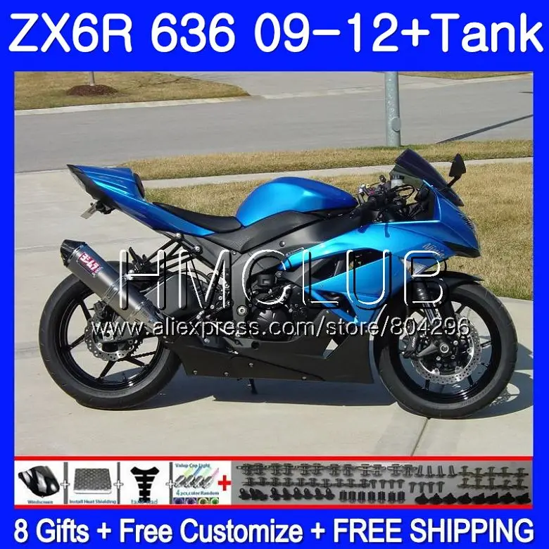 

+Tank For KAWASAKI NINJA ZX636 ZX-6R ZX6R 09 10 11 12 15TK.2 ZX 636 600CC ZX-636 ZX 6R 2009 2010 2011 2012 Blue black Fairing