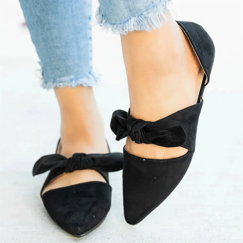 

Adisputent Spring Summer Flats Women Shoes Leopard Bowtie Leather Elegant Low Heels Slip On Footwear Female Pointed Toe Flat