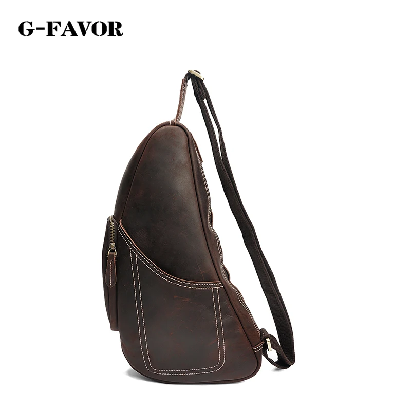 

New High Quality Vintage Casual Crazy Horse Leather Genuine Cowhide Men Chest Bag Small Messenger Bags For Man