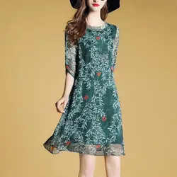 Высокого качества сезон: весна–лето платье Зеленый ботанический Платье с цветочным узором для Для женщин женская половина рукава