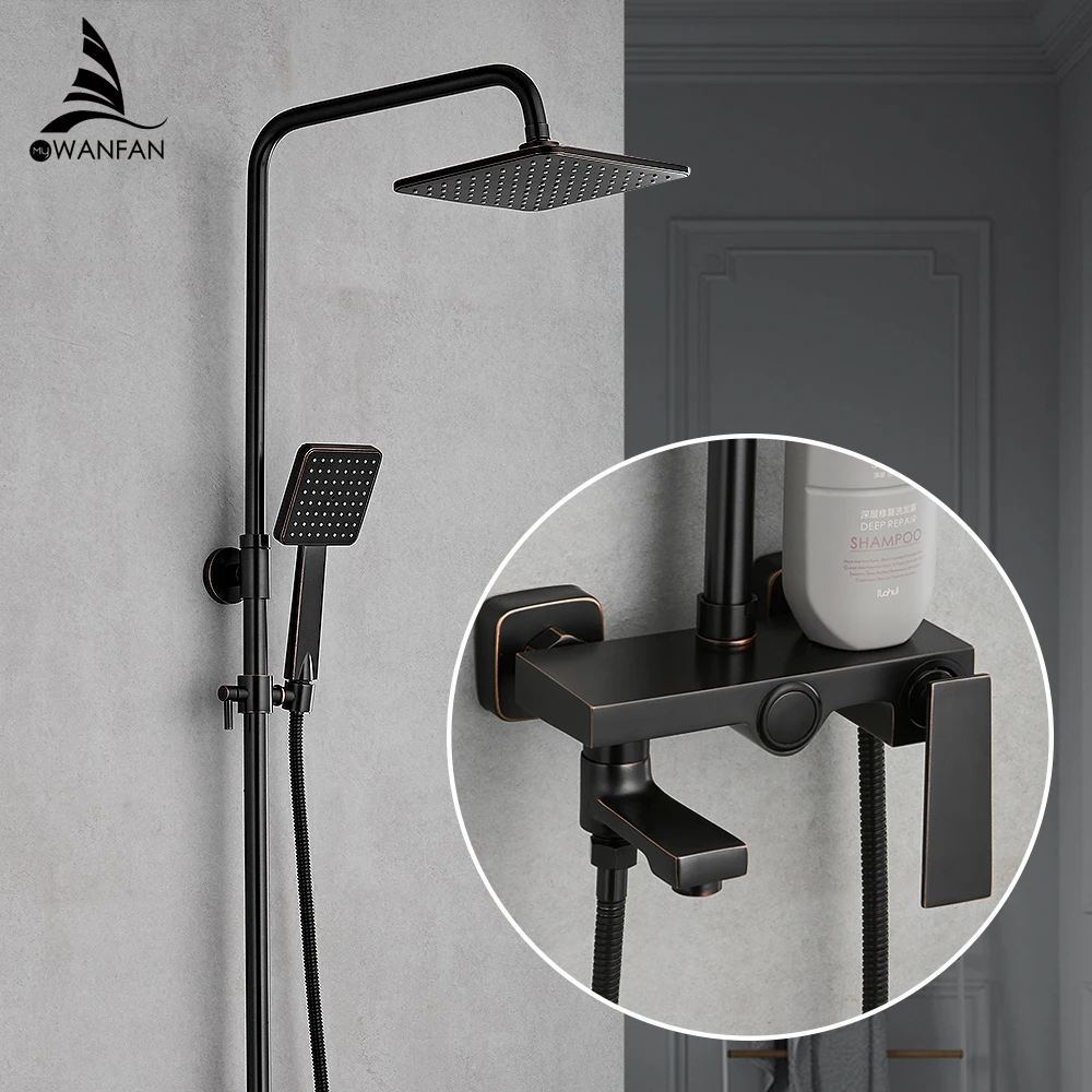 

Shower Faucets Brass ORB Bathtub Faucet Round Tube Single Handle Top Rain Shower With Slide Bar Wall Water Mixer Tap 877002R