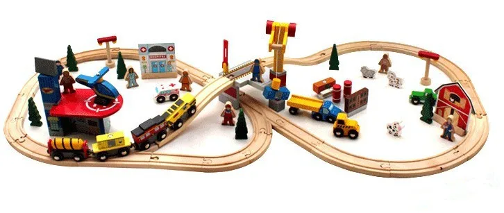 70pcs DIY Wooden railroad Railway Thomas and His friends Wooden Train Track Toy Building Blocks Set
