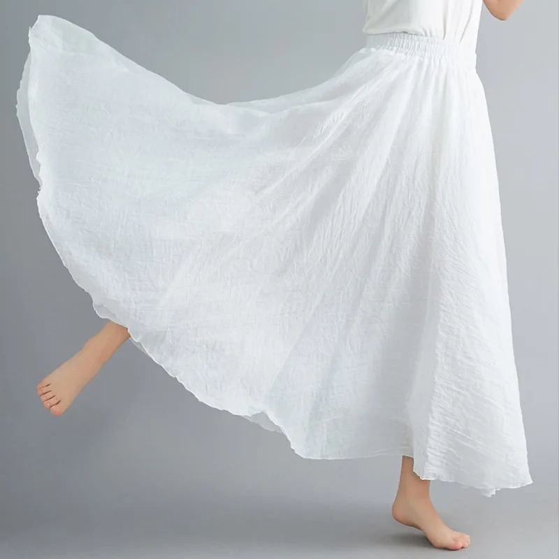 

Double Layer Long Maxi Skirt New Arrival 2019 Spring Summer Cotton Linen Skirts Womens High Waist Plus Size A Line Skirt Faldas