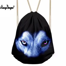 Men’s Casual Drawstring Bag Animal Wolf Eyes Print Daypack Teenager Mini Beach Pouch for Kids Travel Gift Bolsos