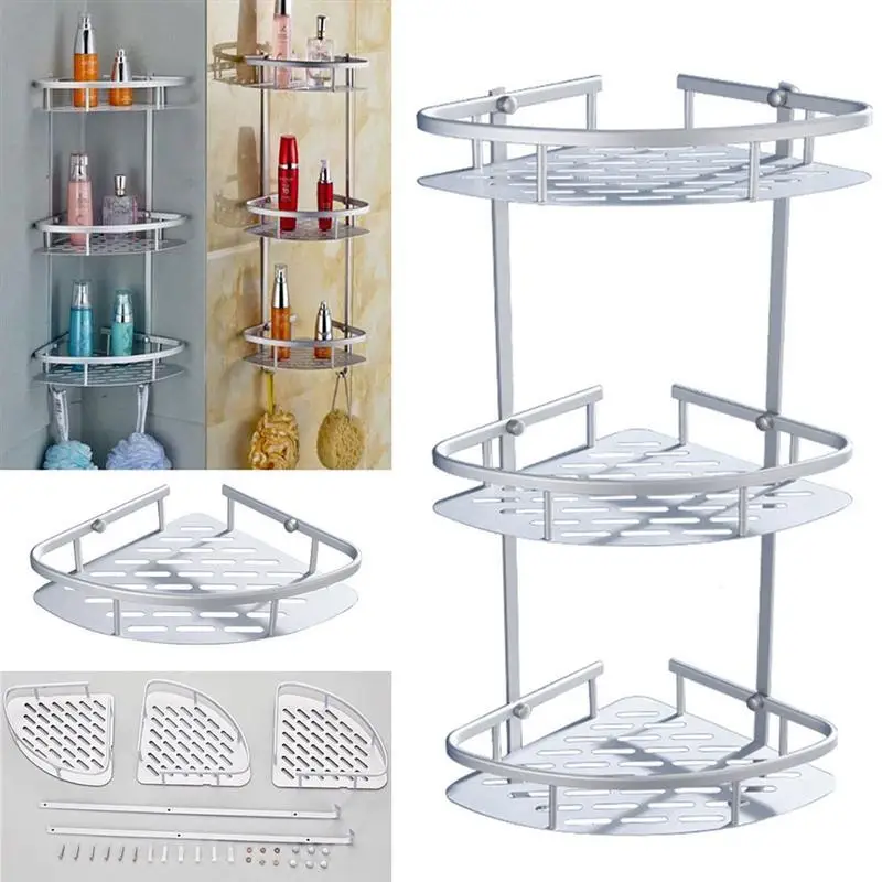

Aluminum Triangle Three Layer Plate Shelf Bathroom Tray Bathroom Hanging Corner Bathroom Accessory
