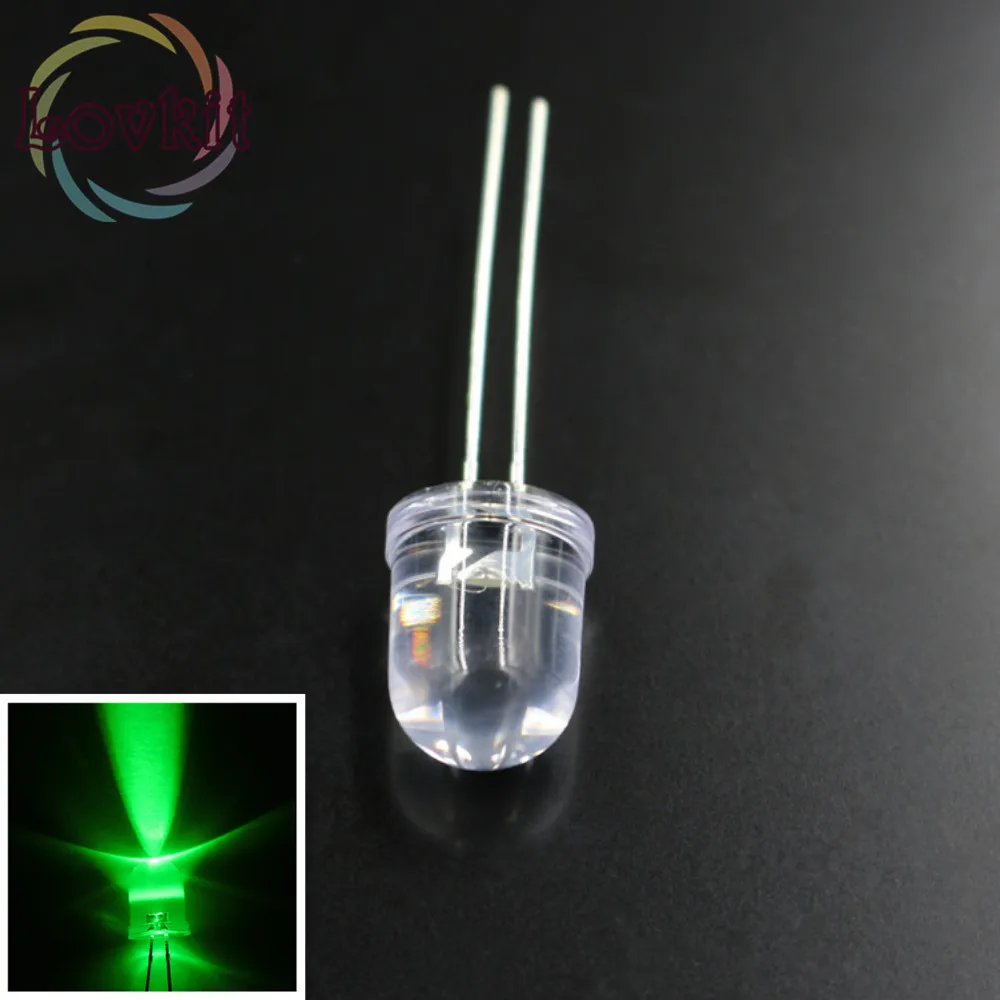 100pcs/lot 10mm Round Top Green led Ultra Bright light Emitting Diodes