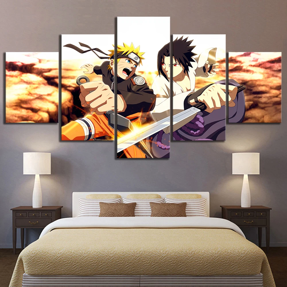 

5 Piece Naruto Uzumaki Vs Uchiha Sasuke Cartoon Characters Poster NARUTO Animation Art Canvas Paintings for Home Decor