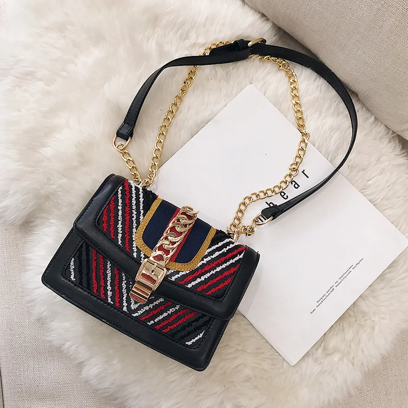 

Luxury Designer Women's Lock Small Square Bag 2018 New Autumn And Winter Fashion Chain Shoulder Bag Messenger Bag