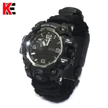 EDC Survival Watch Outdoor Camping Multi-functional Watch Compass Thermometer Rescue Rope Paracord Bracelet Equipment Tools kit