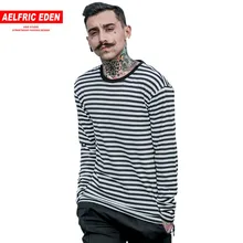Aelfric Eden в Корейском стиле сезон весна; Новинка; полосатая футболка Повседневное Для мужчин s полосатая футболка с длинным рукавом Мужская мода черно-белая футболка