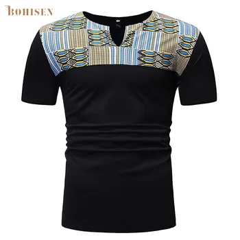 

BOHISEN 2019 Dashiki African Men Clothes Black Short Sleeve Slim Hip Hop African Print Male T-shirt Party Dress