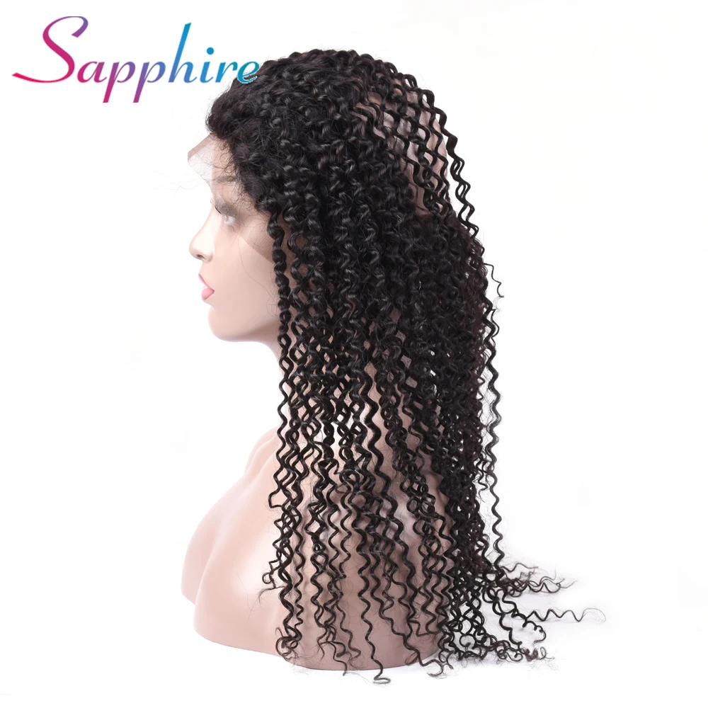 Sapphire Human Hair Peruvian Deep Wave 360 Lace Frontal Pre Plucked with Baby Hair Free Part 100% Non Remy Human Hair Natural