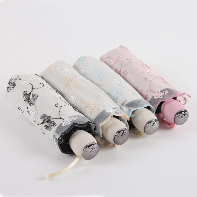

Beautiful Women Lace Umbrella Anti UV Black Coating Parasol 3 Folding Sun Rain Umbrella Adult Princess Lace Umbrella