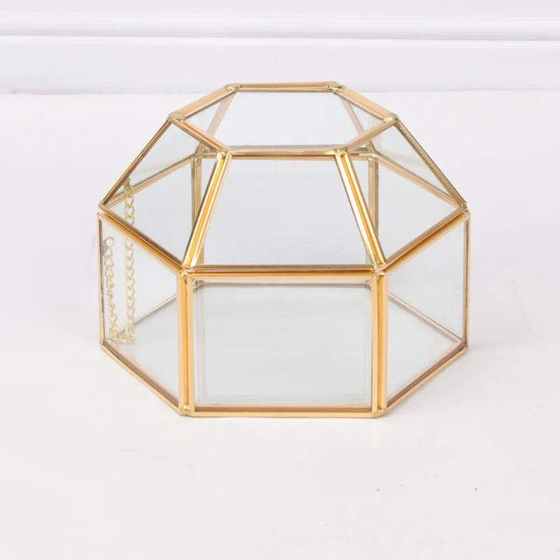 

Glass Box Golden Transparent Jewelry Box Unique Wedding Decoration Home Decoration Geometric Ring Necklace Storage Box