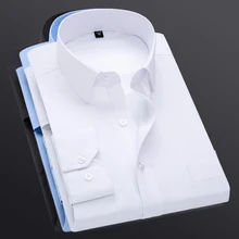 Новинка, мужские рубашки на свадьбу, с длинным рукавом, вечерние, мужские, брендовые, белые, одноцветные, облегающие, с французскими манжетами, нарядные рубашки, черные, S-5XL