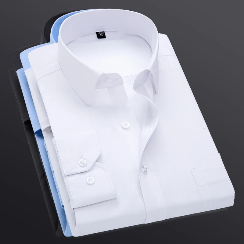 

2019 New Men's Wedding Shirt Long Sleeve Party Male Brand Shirts White Solid Slim Fit French Cuff Dress Shirts Black S-5XL
