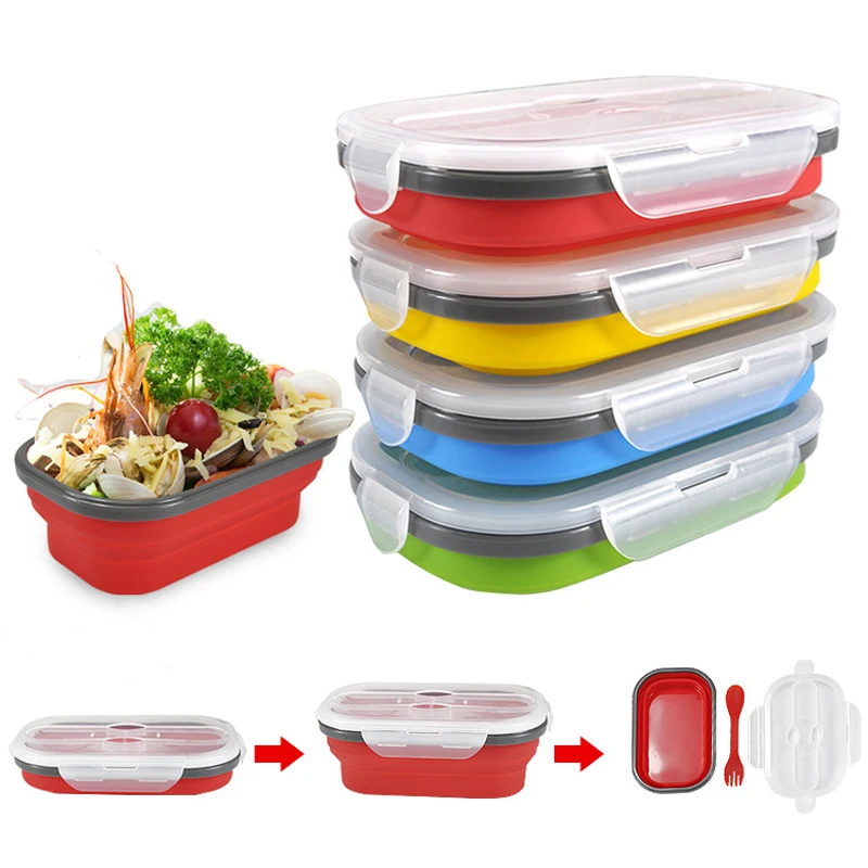

UPORS 800ml Silicone Bento Box New Creative Microwave Food Storage Portable Collapsible Lunch Box With Spoon For Kids For School