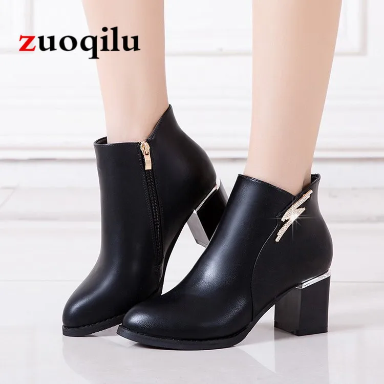 women boots 2018 high heels boots women autumn winter shoes women high heels ankle boots black ladies shoes Women's Shoes