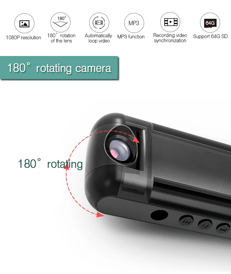 Видеокамера Full-HD мини-камера CMOS 1080p видеокамера Спорт ночное видение вращающийся объектив Голосовая ручка Видео рекордер Встроенный MP3 Play