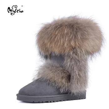 

New Fashion Top Brand Genuine Sheepskin Leather Natural Fox Fur Snow Boots Waterproof Botas Mujer Winter Shoes For Women