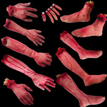 

Halloween Props Haunted House Decoration Realistic Toy Horror Scared Bloody Hands Foot Legs Hallowmas Party Decoration