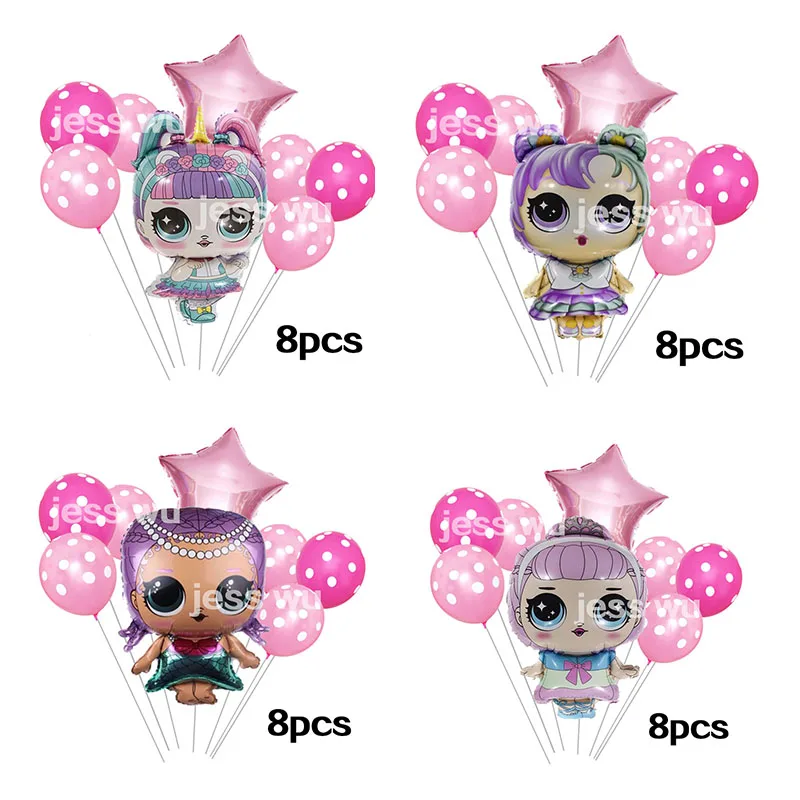 

8pcs/lot Cartoon Surprise Doll Aluminium Foil Balloons Children Birthday home globos Gifts Inflatable Kids Toys Wedding Party
