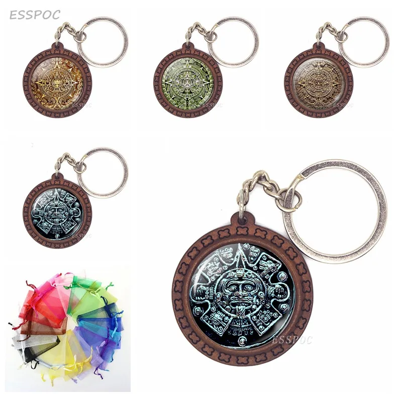 

Car Keychain Aztec Jewelry Aztec Calendar Mexican Key Chain Engraved Wooden Keychain Keyring Mayan Calendar Pendant jewelry