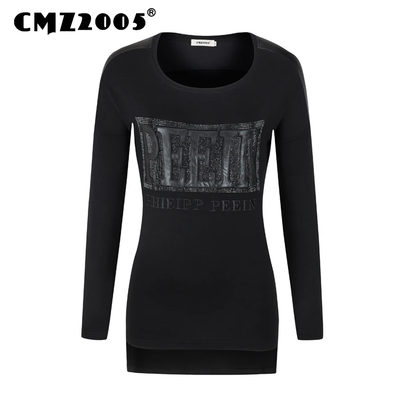 

Hot Sale Fashion Long T-shirt New High-Quality Long-Sleeved Diamond Decorative Stitch Knitted Fabric Tops 69175