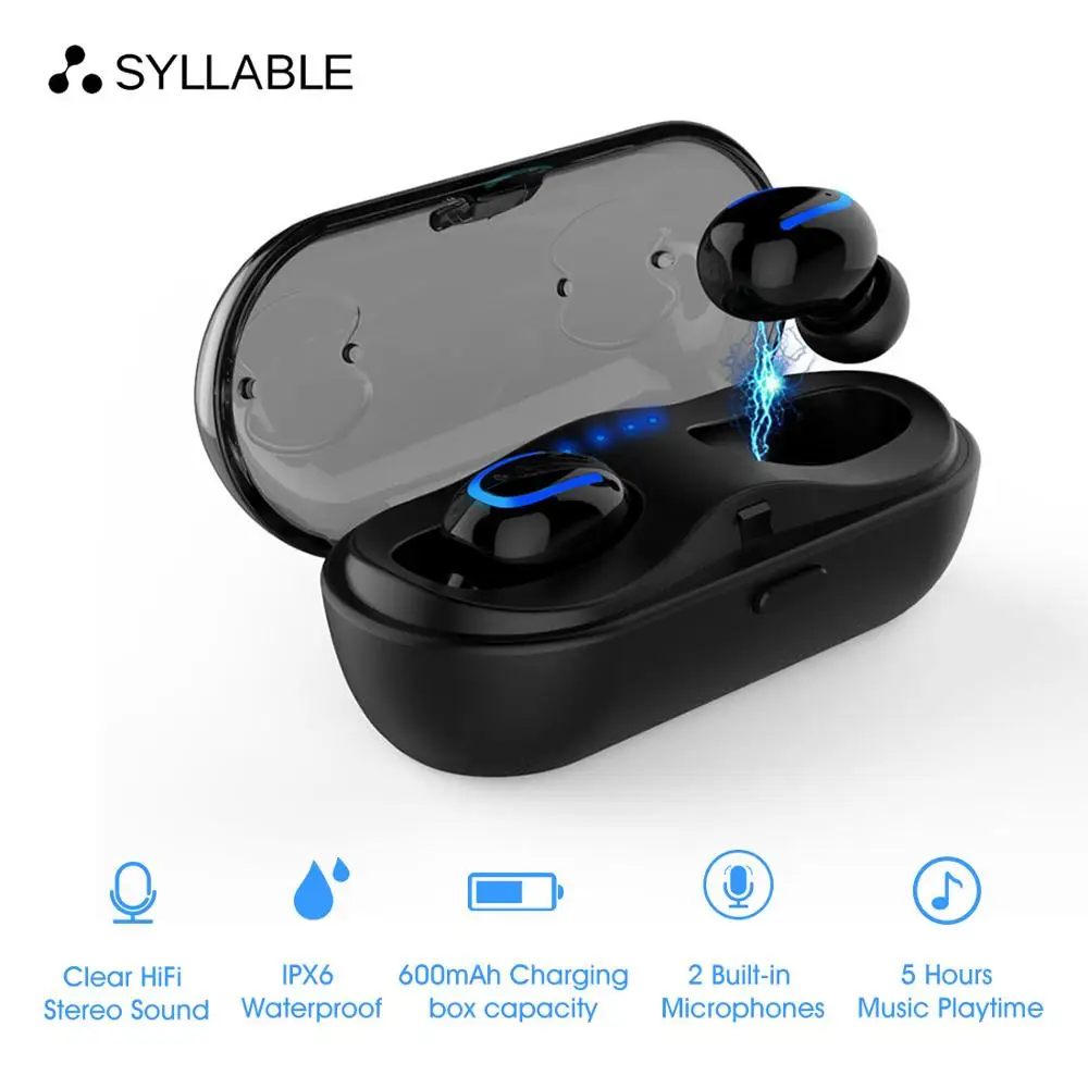 Спортивные наушники SYLLABLE HBQ-Q13S TWS Bluetooth V5.0 беспроводные с защитой от пота зарядное
