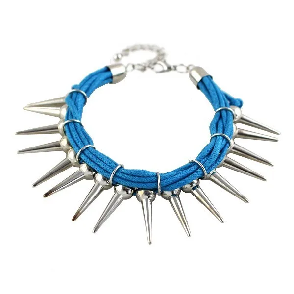 Steampunk Statement Bracelet Blue Black Multi Layer Strings Chain With Gold Silver Color Spike Shape Charm | Украшения и