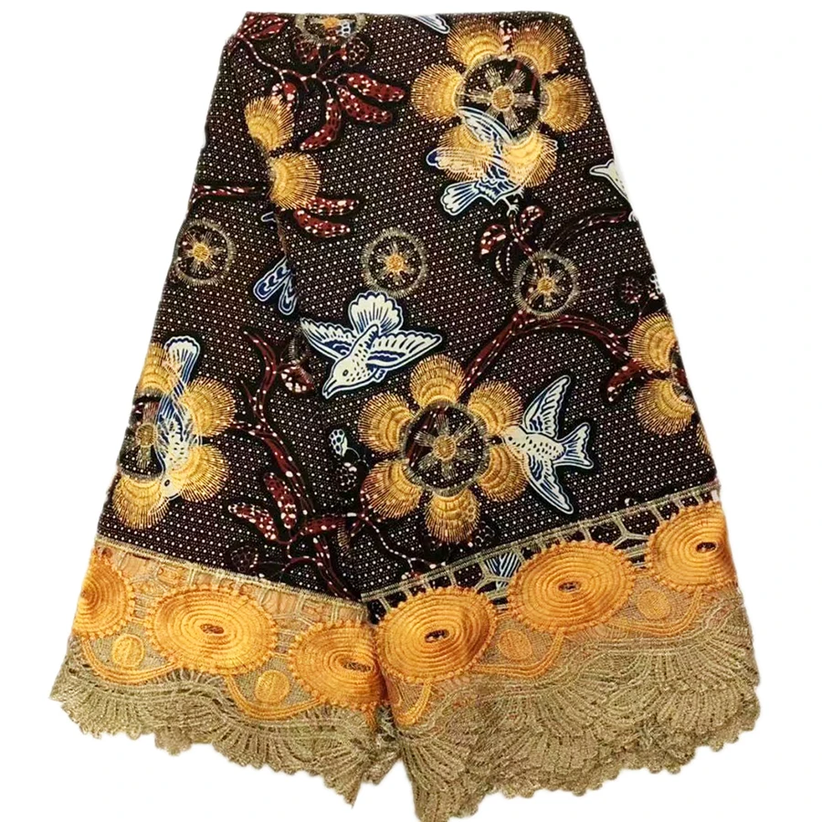 

New arrival African hollandais wax fabric with water soluble lace fabric High quality African wax lace fabric for 6 yards/lot