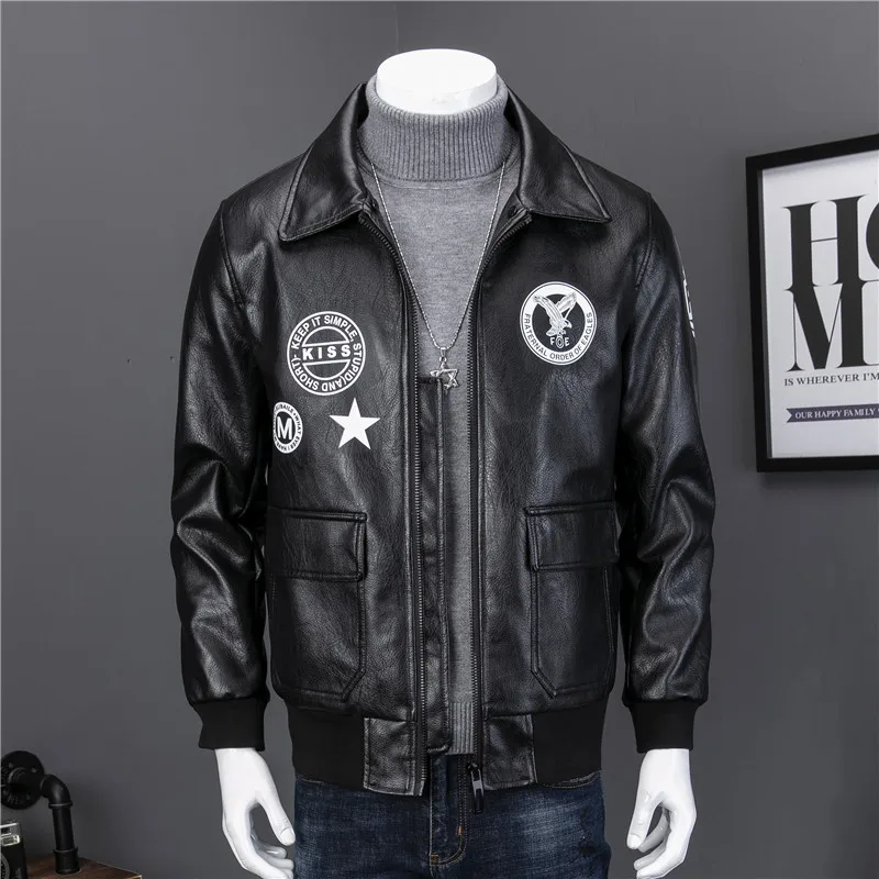 

Mens Leather Jacket US Air Force Eagle Logo 2019 Autumn Winter Detachable collar PU Outerwear Faux Fur Male Jacket Coats J8015