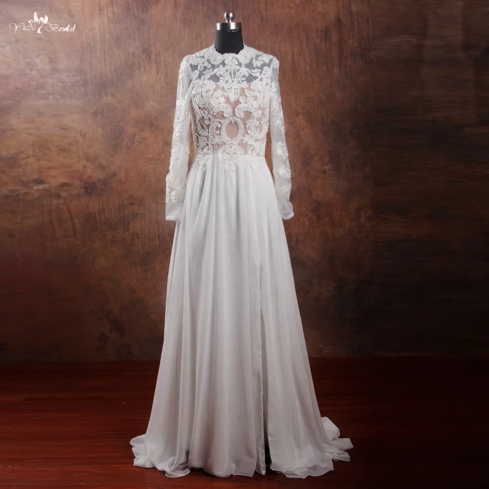 RSW1078 Beach Wedding Dresses Long Sleeve Lace Backless Wedding Dresses