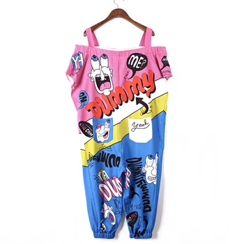 

2019 Rompers Women Jumpsuits Pink Casual Loose Calf-Length Pants Polyester Printed Streetwear Harajuku Jumpsuit Summer Bodysuit