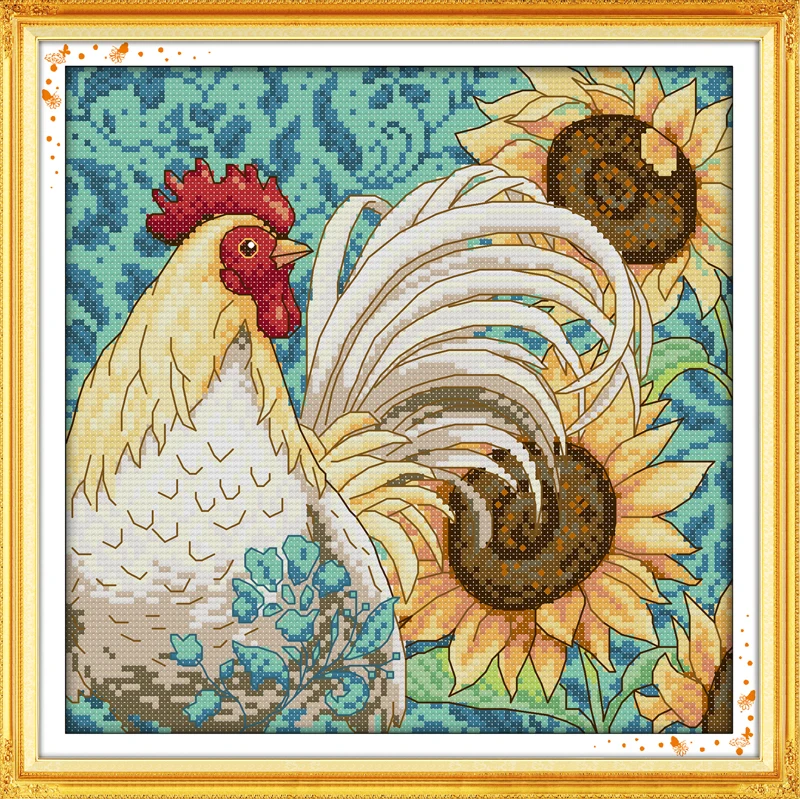 

Sunflower and cock cotton Animal cross stitch kits 14ct white 11ct printed embroidery DIY handmade needle work wall home decor