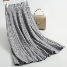 Трикотажные женские юбки, зимние длинные плиссированные юбки, сплошная юбка макси, юбка с высокой талией