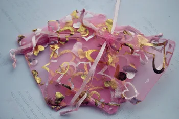 

100pcs/lot pink gold heart colour Organza Bags 7x9cm Wedding Favour Gift bag Jewellery pouches