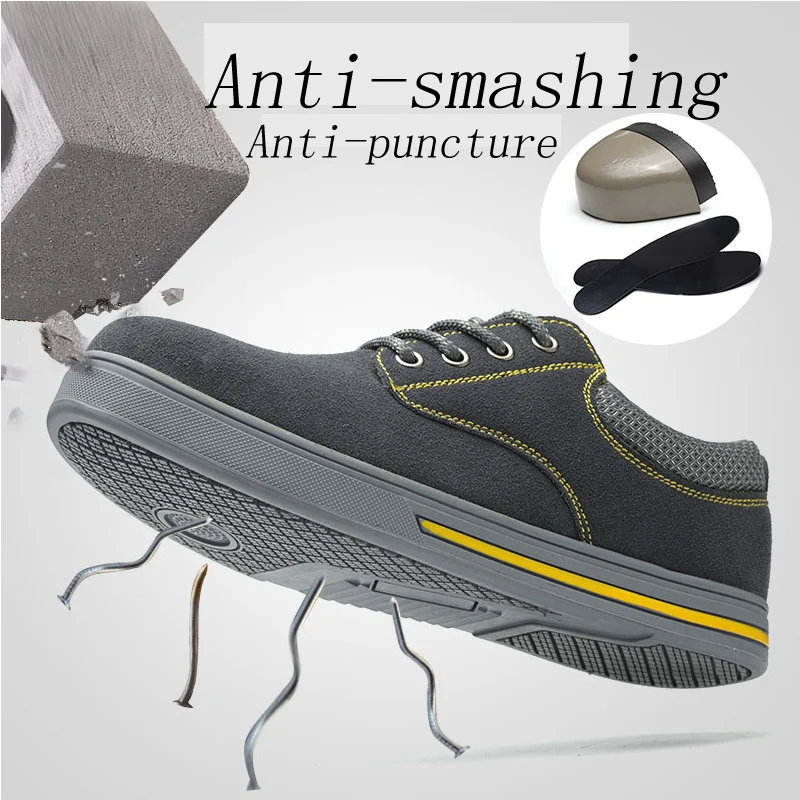 

New 2019 men casual Safety Shoes Steel Toe Cap work Boots modis Lightweight Anti-slip Steel Puncture indestructible sneakers man