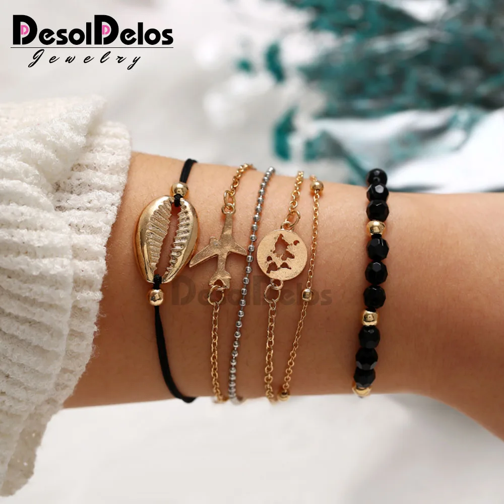 

5pcs/Set Bohemian Shell Moon Bracelet Set Fashion Pop Bracelet Women's Gift Vintage Bracelet Party 2019