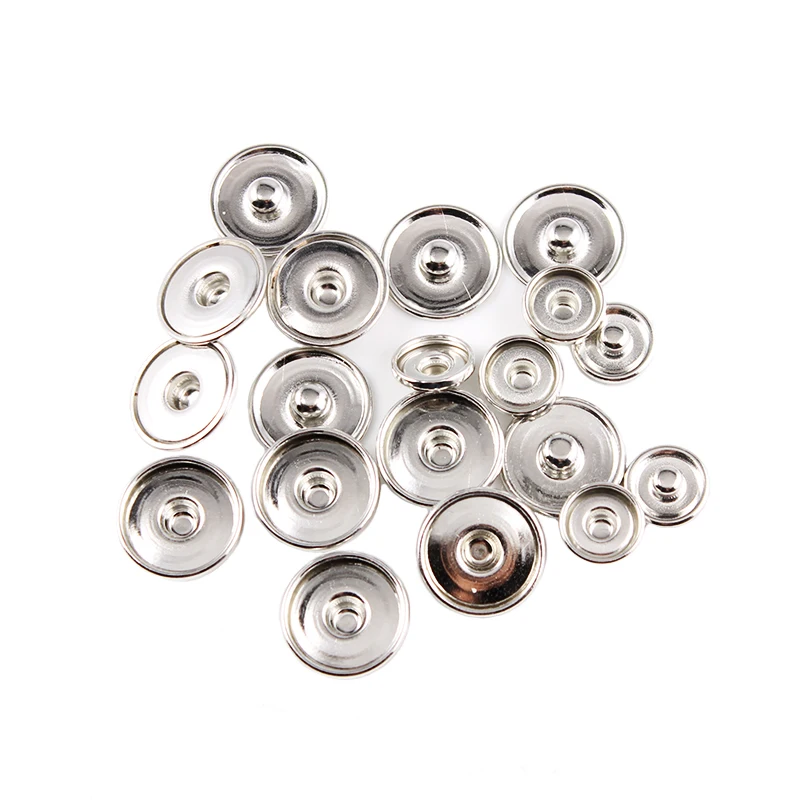 

12MM/18MM/20MM Snap Button Base Accessories Round Silver Tone Cabochon Setting 20PCS