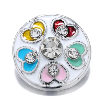 

New Beauty Oil rhinestone hearts flower 18mm snap buttons for DIY 18mm snap jewelry fittings wholesale KZ1277