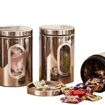 

HOT 3pcs Stainless Steel Window Canister Tea Coffee Sugar Nuts Jar Storage Set (silver)