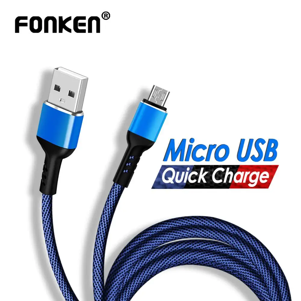 FONKEN Micro USB кабель 3A Быстрая зарядка USB кабель для передачи данных 1 м 2 м тканевый Плетеный Android USB ЗУ для мобильного телефона Быстрый зарядный провод