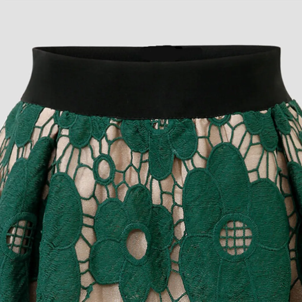 Европа и США ветер кружевная юбка женская с кружевом длиной выше колена женская мягкая эластичная юбка с роговым принтом jupe femme 40