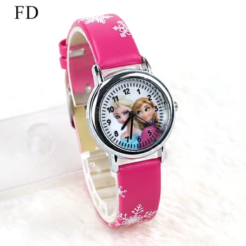 

FD Hot Cartoon Princess Elsa Pattern Children Watch Fashion High Quality Leather Strap Wristwatch Casual Girls Boys Kids Clock