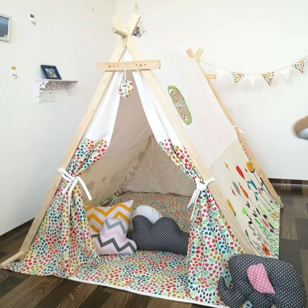 Квадратная конструкция с цветком палатка teepee хлопок ткань детская игровая палатка детский домик с ковриком