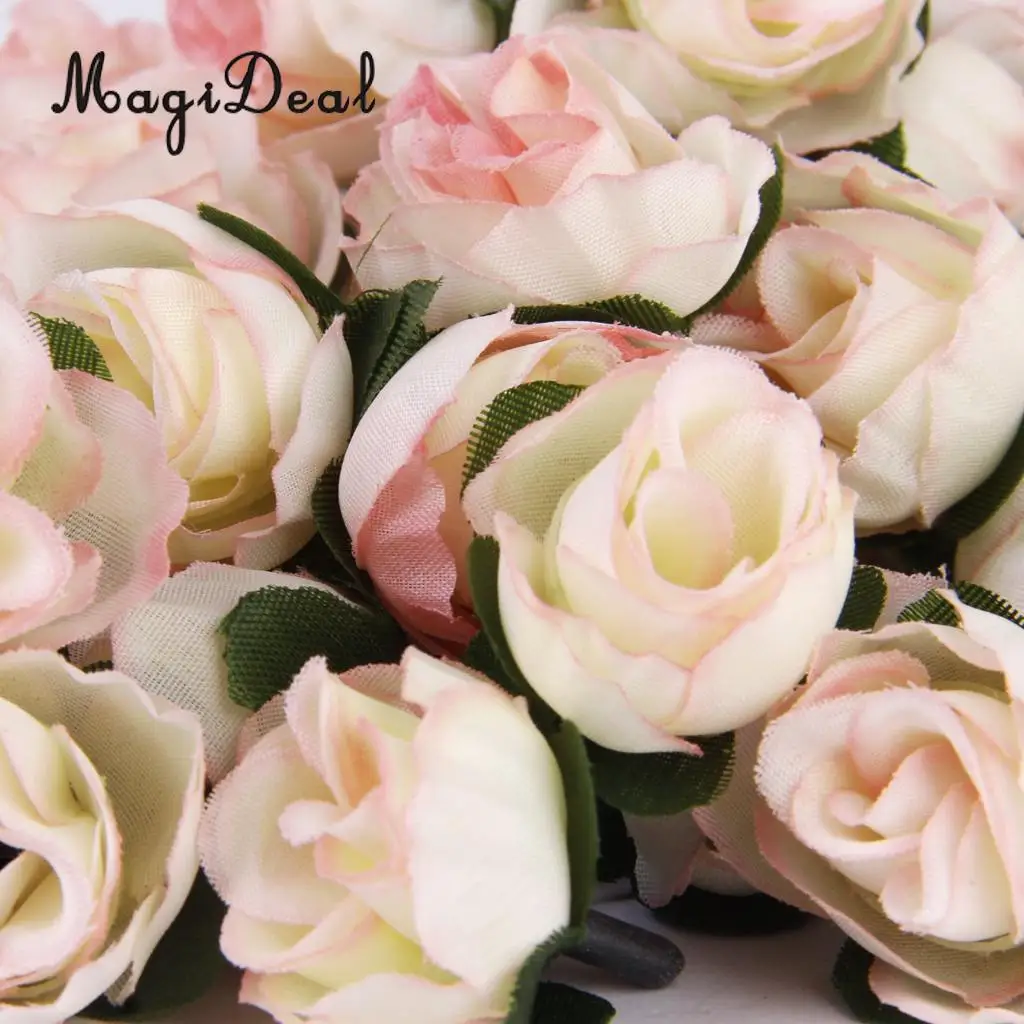 MagiDeal Lifelike 50Pcs/Lot 3cm Artificial Silk Roses Flower Heads Craft for Wedding Headbands Hat Card Photo Albums Party Decor