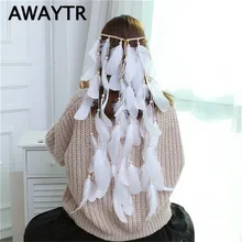 AWAYTR в богемном стиле, свадебная Праздничная повязка на голову с перьями, головной убор красного, розового и белого цветов, головной убор, аксессуары для волос