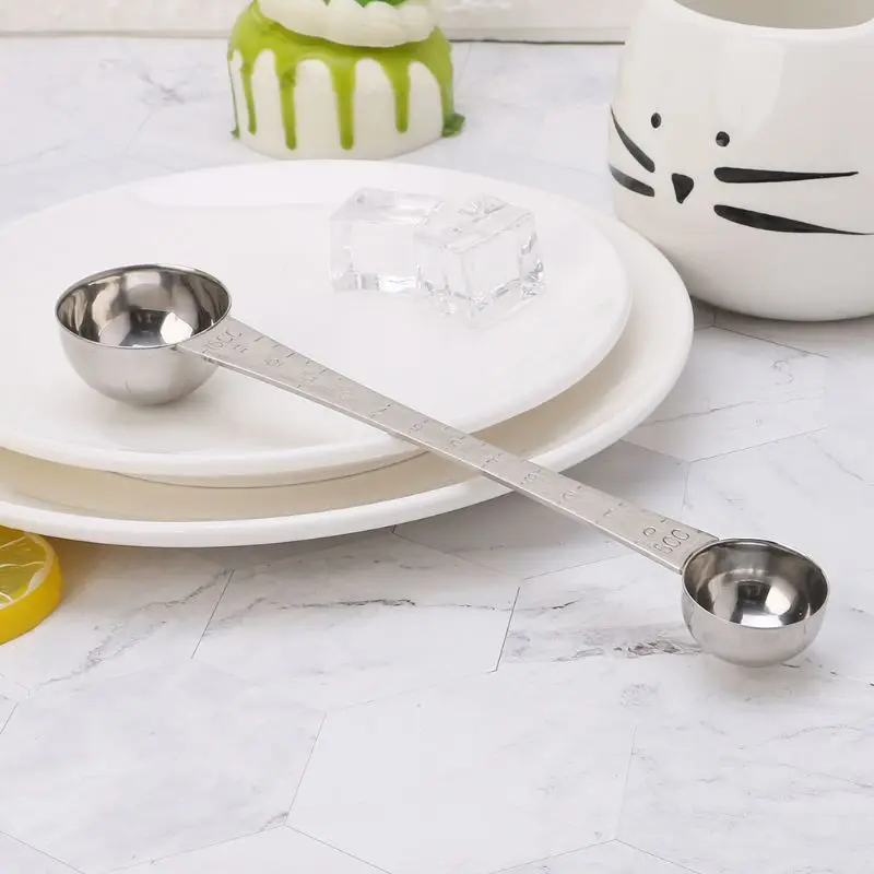 Stainless Steel Double Ends Measuring Spoon With Scale Coffee Scoop Tablespoon -HJI